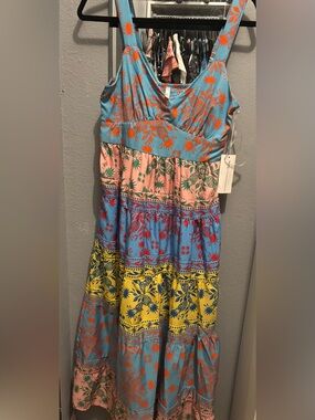 Talitha Turquoise and Orange Floral Sunburst Dress
